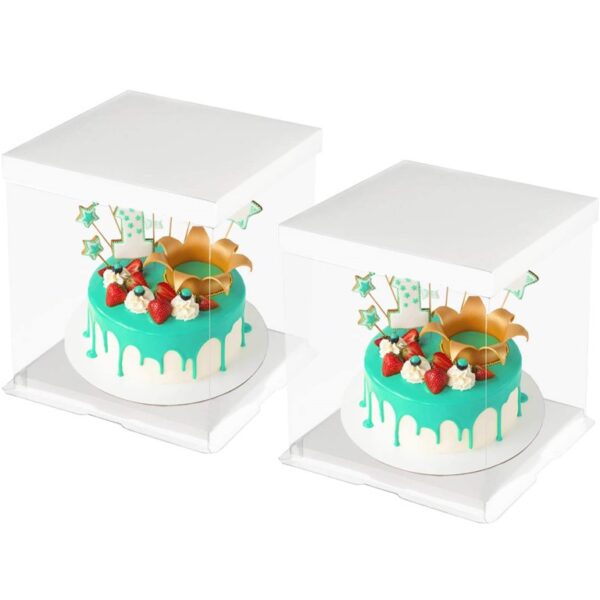 6" Square Cake Box 3parts -Transparent - (paper+pvc) (Dimension: L17xB17xH20cm)  علبة كيك مربعة 6 بوصة 3 أجزاء - شفافة - (ورق + بي في سي) (الأبعاد: الطول 17 × العرض 17 × الارتفاع 20 سم)