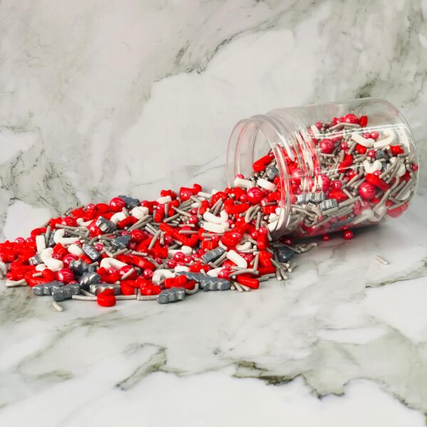 Mixed Sugar Sprinkles (Red Silver White Stars)- 50g  رشات سكر مشكلة (نجوم بيضاء فضية حمراء) - 50 جرام