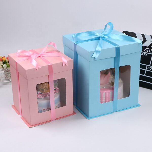 10" Cake Box (Paper with Front window) 3 parts - L26xB26xH32cm  ( علبة كيك مربعة )