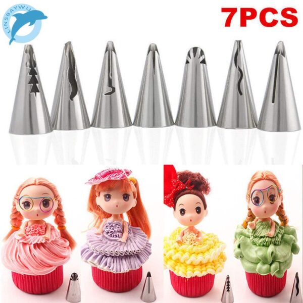 7 Pcs Doll Skirts Dress Shape Russian Nozzles set  مجموعة من 7 قطع من تنانير الدمية على شكل فستان روسي