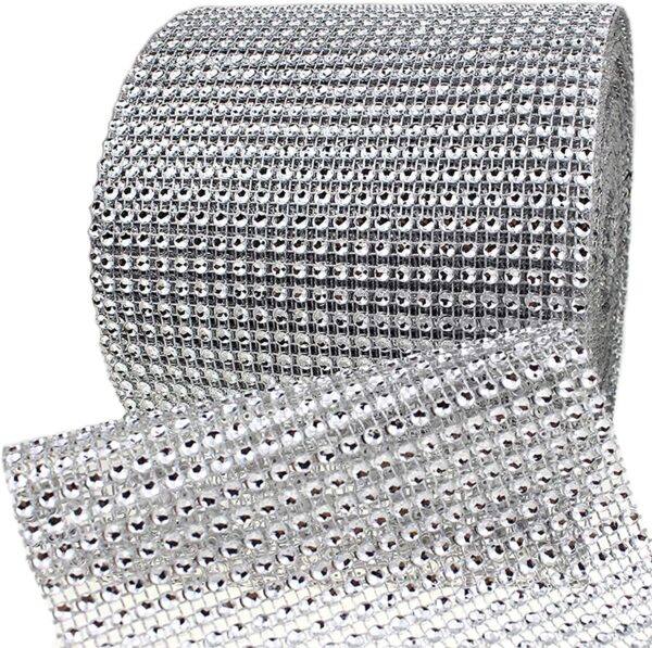 SILVER DIAMOND MESH WRAP for cake décor (100cm length x 12cm wide)  غلاف شبكي فضي ماسي لتزيين الكيك (طول 100 سم × عرض 12 سم)