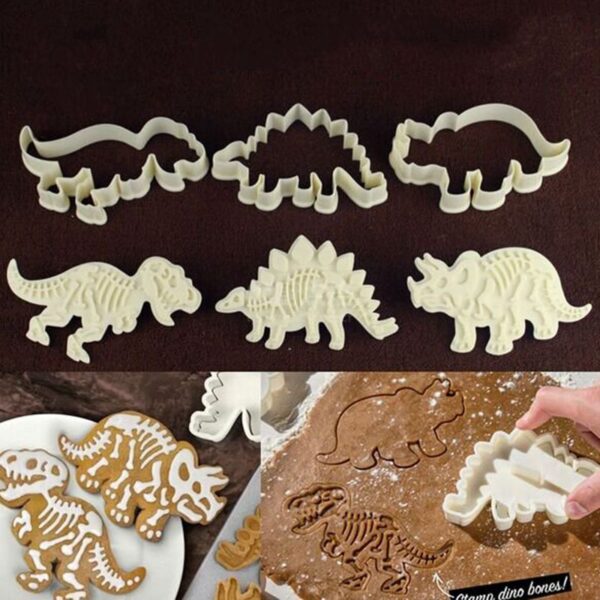 3D Plastic Dinosaurs Cookie Cutter Set - 6s  مجموعة قطع كوكيز بلاستيكية ثلاثية الأبعاد على شكل ديناصورات - 6 قطع