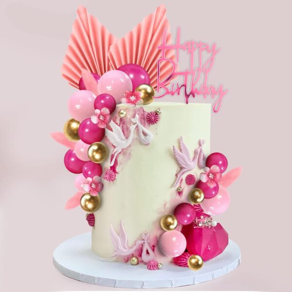 Flower Boho Cake Decoration Pink Topper 29 pcs set  مجموعة تزيين الكيك فلاور بوهو باللون الوردي مكونة من 29 قطعة