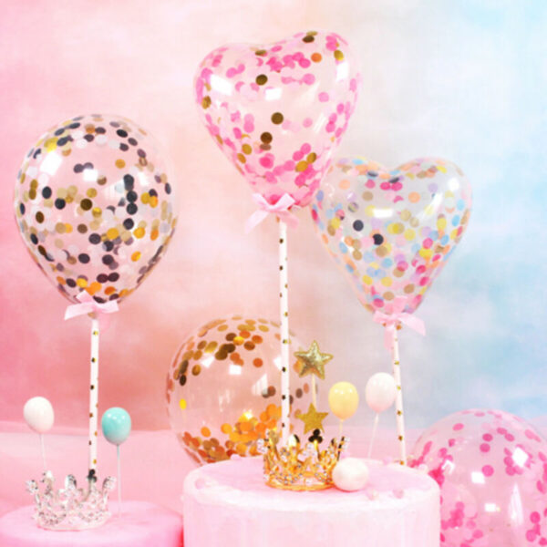 5" Heart Confetti Balloon Cake Topper Decoration  بالون كونفيتي على شكل قلب مقاس 5 بوصات لتزيين الجزء العلوي من الكعكة