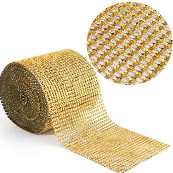 GOLD DIAMOND MESH WRAP for cake décor (100cm length x 12cm wide)  غلاف شبكي ذهبي ماسي لتزيين الكيك (طول 100 سم × عرض 12 سم)