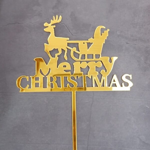 Merry Christmas Cake Topper GOLD (deer sleigh)  عيد ميلاد سعيد كعكة توبر الذهب (مزلقة الغزلان)