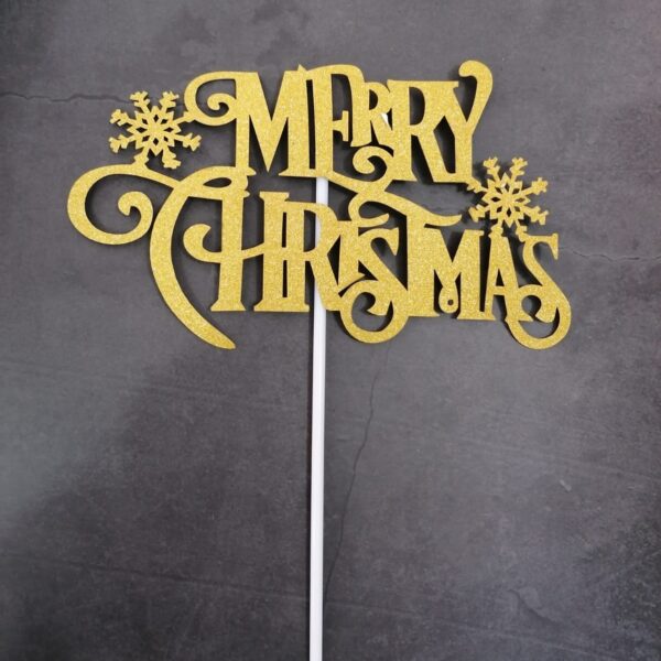 Merry Christmas Cake Topper GOLD (snow)  غلاف كعكة عيد الميلاد المجيد ذهبي (ثلجي)