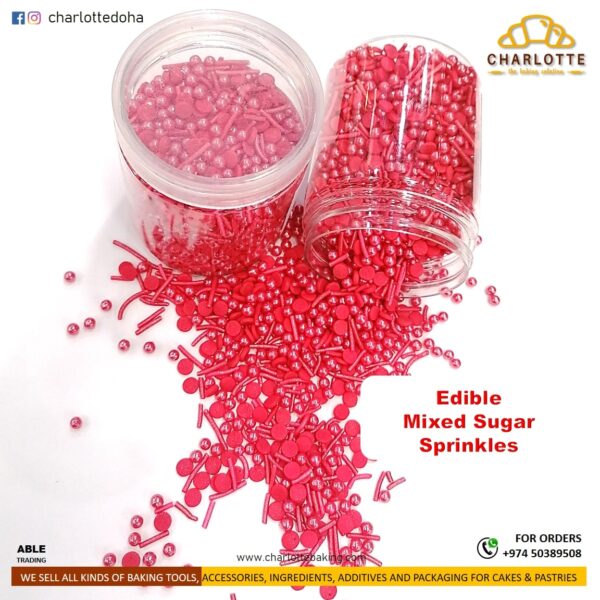 Mixed Sugar Sprinkles (Red)- 100g  رشات سكر مشكلة (أحمر)- 100 جرام