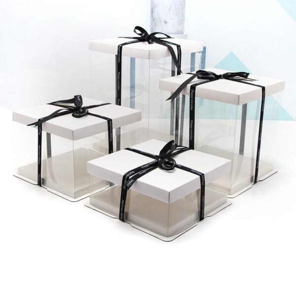 12" Square Cake Box Transparent (paper+pvc)  3parts   صندوق الكيك المربع