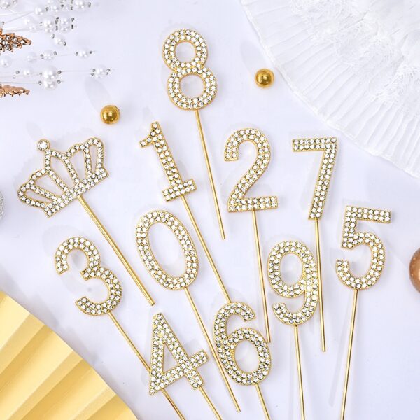 0-9 Golden Diamond Glitter Alloy Stone Number Toppers  ( رقم ممتاز ذهبي )