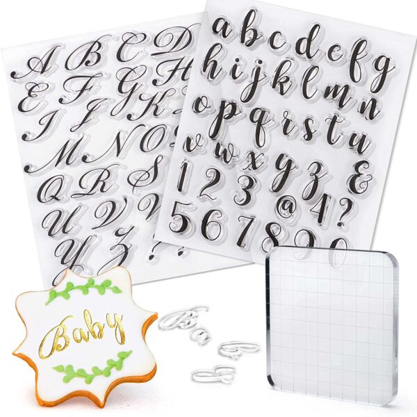 Rubber Alphabet (Upper, Lower & Numbers) Cake Stamp Embosser Press & Scale  الحروف الأبجدية المطاطية (العلوية والسفلى والأرقام) ضغط ومقياس لختم الكيك