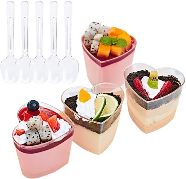 Dessert Cups Plastic Disposable with Spoon- Heart- 6's set  طقم اكواب حلويات بلاستيك مع ملعقة - قلب - 6 قطع