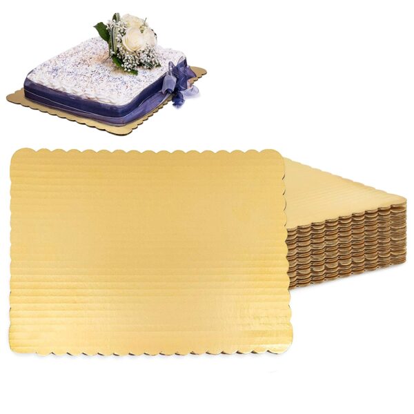 Gold Rectangle Cake Board Scalloped edge 4mm thick  لوحة مستطيلة ذهبية