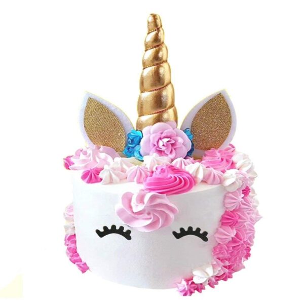 Gold Unicorn Birthday Cake Toppers set  مجموعة أغطية كعكة عيد ميلاد يونيكورن الذهبية