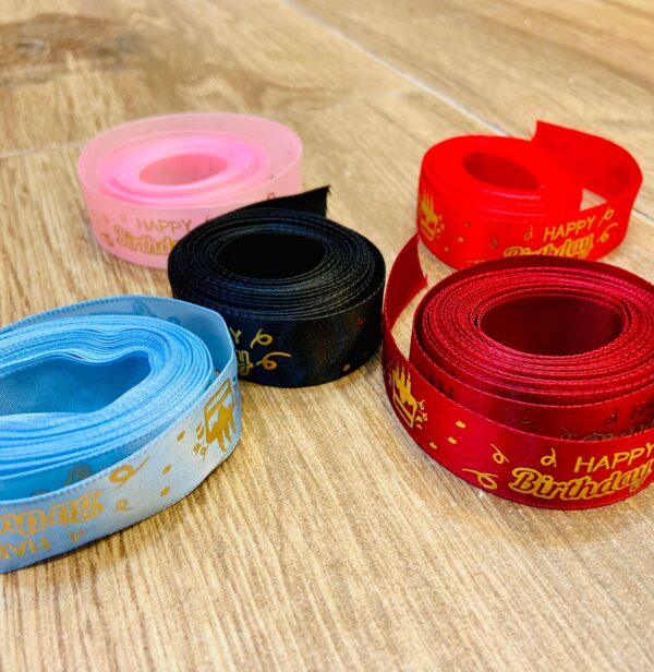 5 Yards Birthday Printed Satin Ribbon Assorted Colours  شريط مطبوع لعيد الميلاد