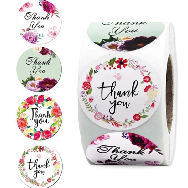 500 pcs Thank You Flower Print Sticker Roll  500 قطعة من ملصقات طباعة الزهور شكرًا لك