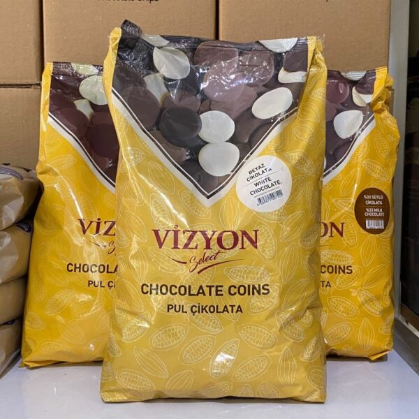 Vizyon  Select White  Coverture Chocolate Coins 2.5 Kg  عملات الشوكولاتة البيضاء