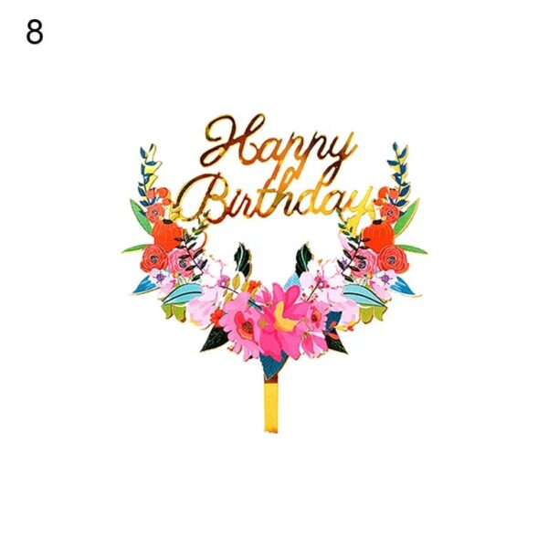 Happy Birthday Cake Topper Floral Type 2  عيد ميلاد سعيد كعكة توبر نوع الأزهار 2