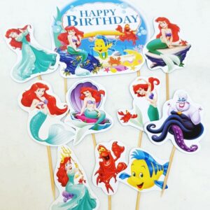 Ariel Mermaid Cake Topper 9 pcs set  مجموعة تزيين الكيك من آرييل ميرميد مكونة من 9 قطع