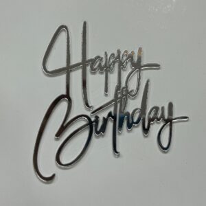 Happy Birthday Small Acrylic Silver Side Topper غلاف جانبي فضي أكريليك صغير لعيد الميلاد السعيد