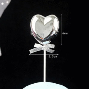 3D Heart Shape Silver Cake Topper  غلاف كعكة فضي على شكل قلب ثلاثي الأبعاد