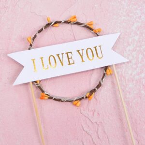 LED Cake Topper I Love You Floral Decoration Party Cake Topper  غطاء علوي للكيك بإضاءة LED، عبارة I Love You، لتزيين الكيك بالزهور