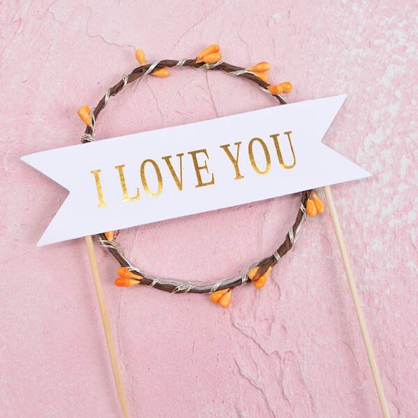 LED Cake Topper I Love You Floral Decoration Party Cake Topper  غطاء علوي للكيك بإضاءة LED، عبارة I Love You، لتزيين الكيك بالزهور