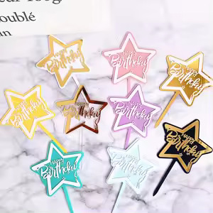 Happy Birthday Star Acrylic Cake Topper  زينة عيد ميلاد سعيد