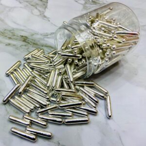 Silver Metallic Rod Sprinkles 100g رشات قضيب معدني فضي 100 جرام
