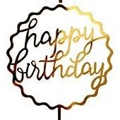 Happy Birthday Topper Acrylic Scalloped Round Golden عيد ميلاد سعيد توبر الاكريليك صدفي جولة ذهبية