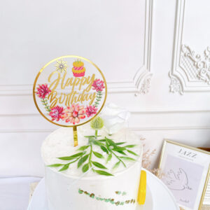 Happy Birthday Flowers Design Acrylic Topper غلاف علوي من الأكريليك بتصميم زهور عيد ميلاد سعيد