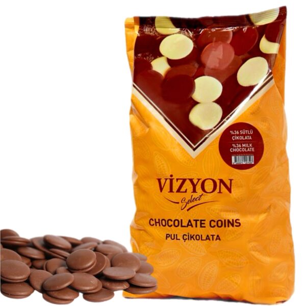 Vizyon Select Milk Coverture Chocolate Coins 36%  2.5 Kg  عملات الشوكولاتة البيضاء