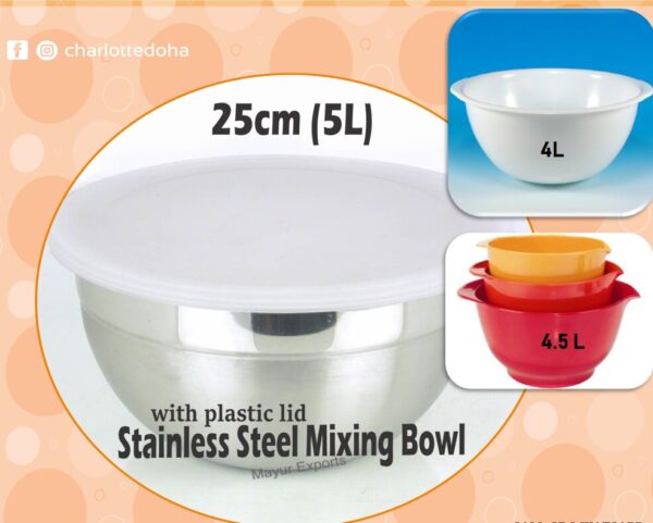 Stainless Steel Mixing Bowl (with plastic lid)  وعاء الخلط