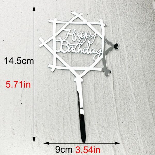 Happy Birthday Topper Acrylic Star Silver  عيد ميلاد سعيد توبر الاكريليك نجمة فضية