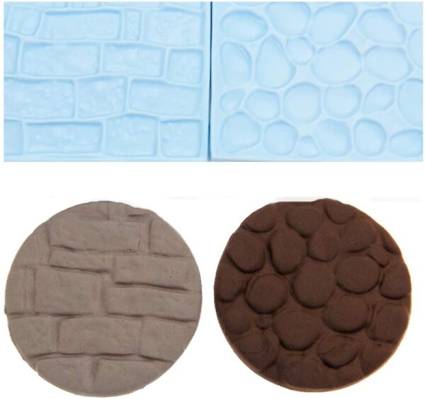 Cobblestone & Stone Wall -Fondant Impression / embosser 2 pcs set  حصاة كبيرة وجدار حجري - مجموعة فندان / مزخرف مكونة من قطعتين