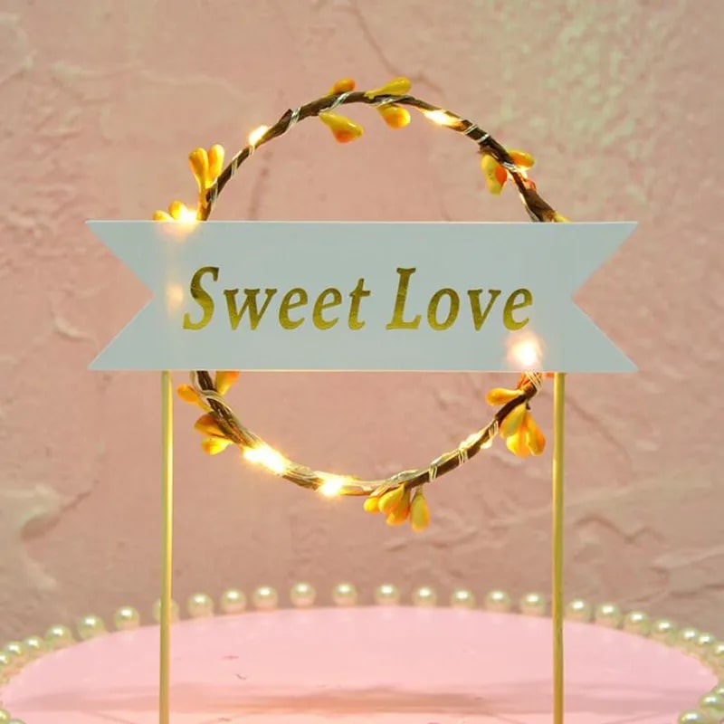 LED Cake Topper Sweet Love Floral Decoration Party Cake Topper LED كعكة توبر الحلو الحب الأزهار الديكور الطرف كعكة توبر