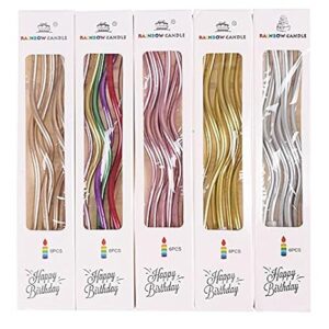 Long Wavy Metallic Candle 6Pcs Set Assorted Colours