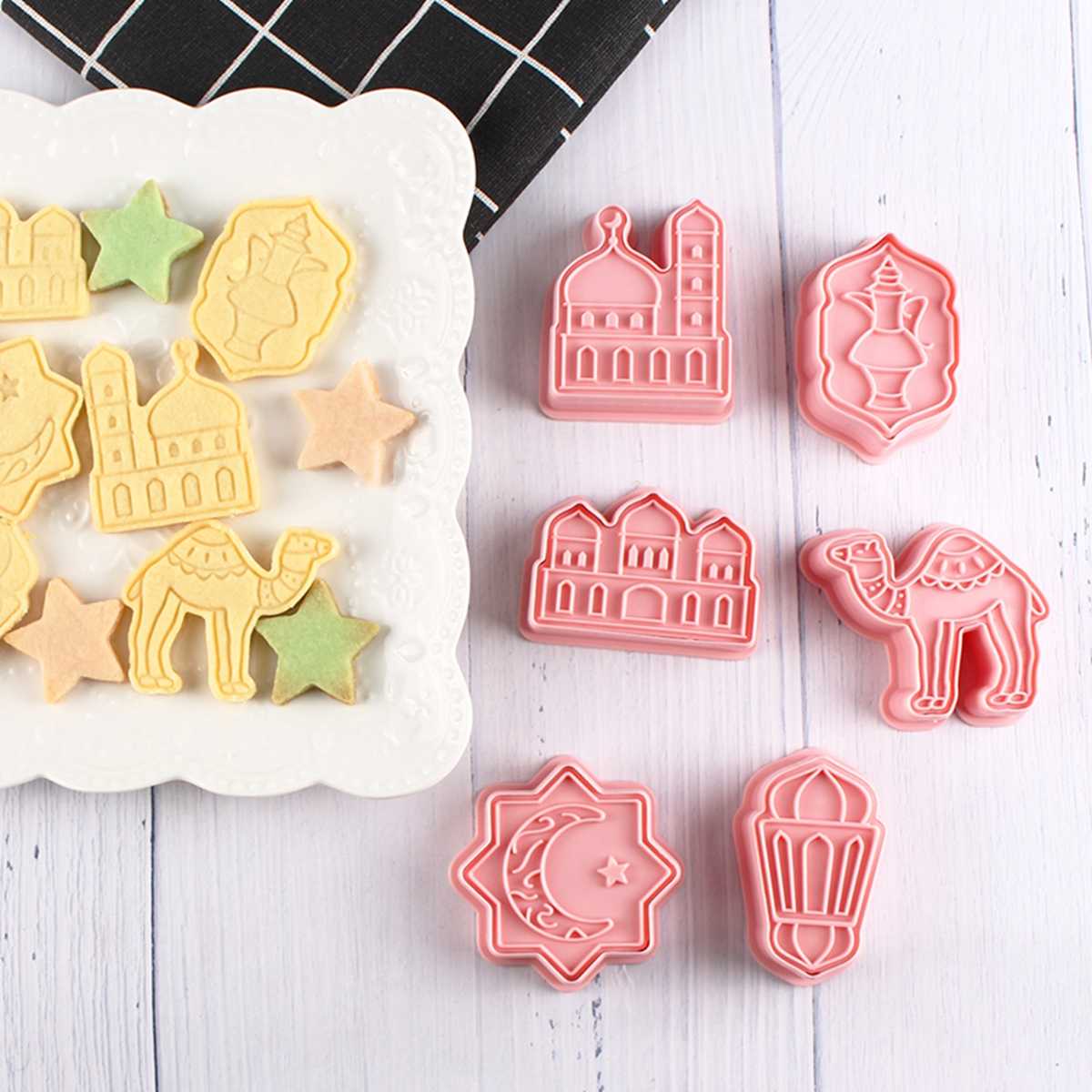 Ramadan Eid Mubarak Moon Biscuit Mold Cookie Cutters 6pcs Set مجموعة قوالب بسكويت رمضان وعيد مبارك القمر مكونة من 6 قطع