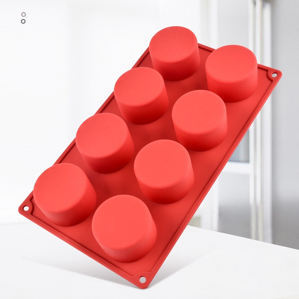 8 Cavity Round Cylinder Cake Silicone Mold قالب سيليكون للكعك ذو 8 أسطوانات مستديرة