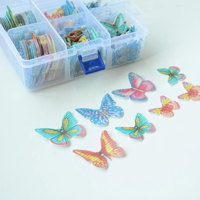 Mixed Edible Wafer Paper Butterfly Toppers - 320 pcs Box أغطية فراشات من ورق الويفر المختلط الصالح للأكل - صندوق 320 قطعة