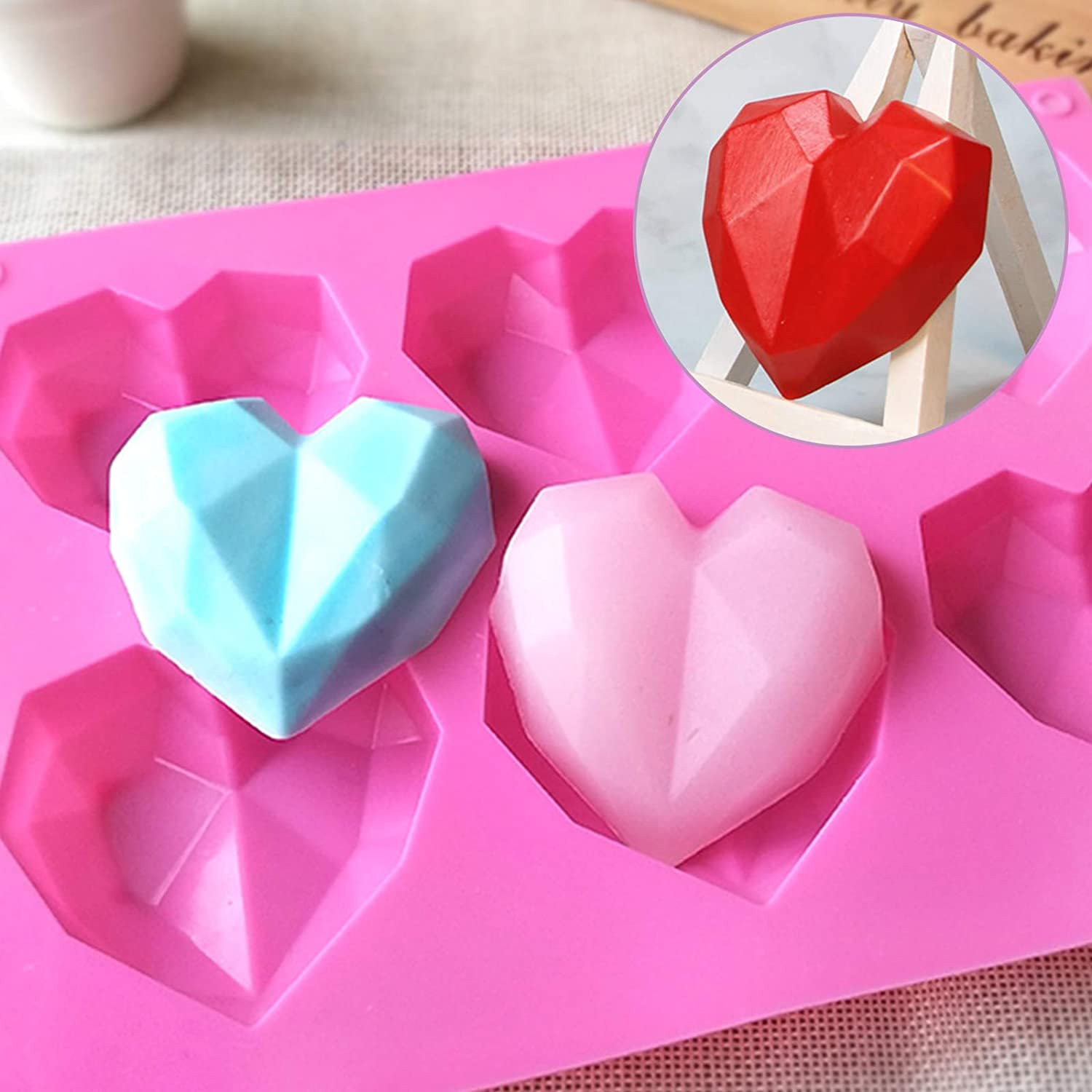 6 Cavity Diamond Heart Silicone Cake Mold (Pinata) قالب كيك سيليكون على شكل قلب ماسي 6 تجاويف (بينياتا)