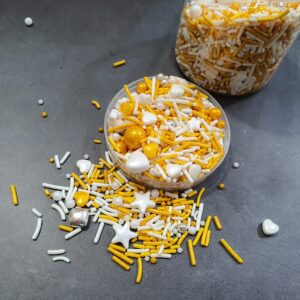 Mixed Sugar Sprinkles 50g (White Silver Gold) رشات سكر مشكلة 50 جرام (أبيض فضي ذهبي)