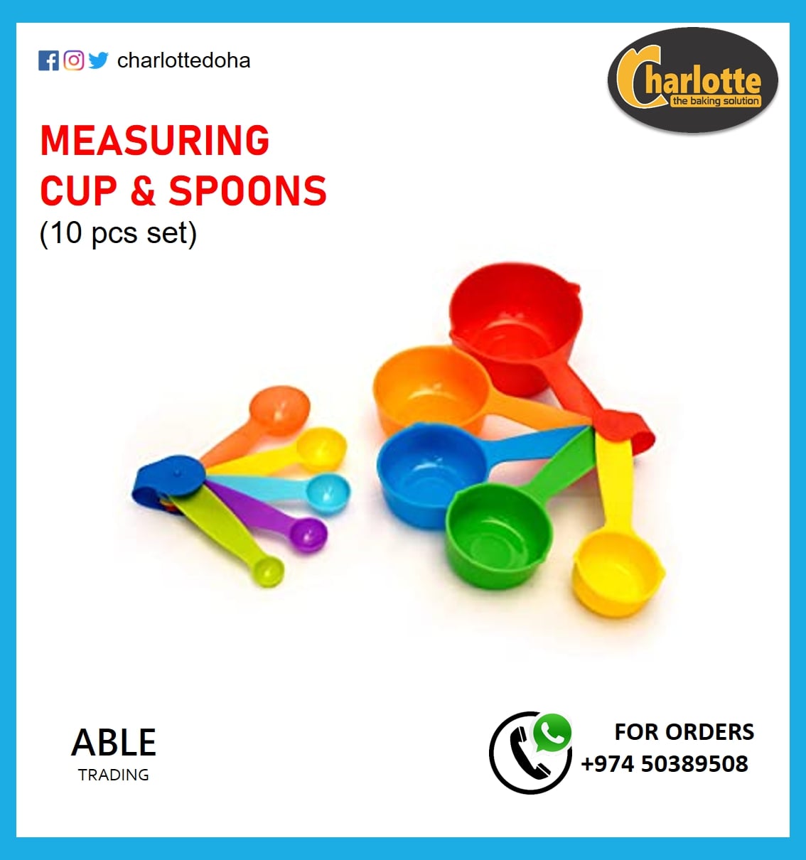 Plastic Measuring cups and spoons 10s Set طقم أكواب وملاعق قياس بلاستيك 10 قطع