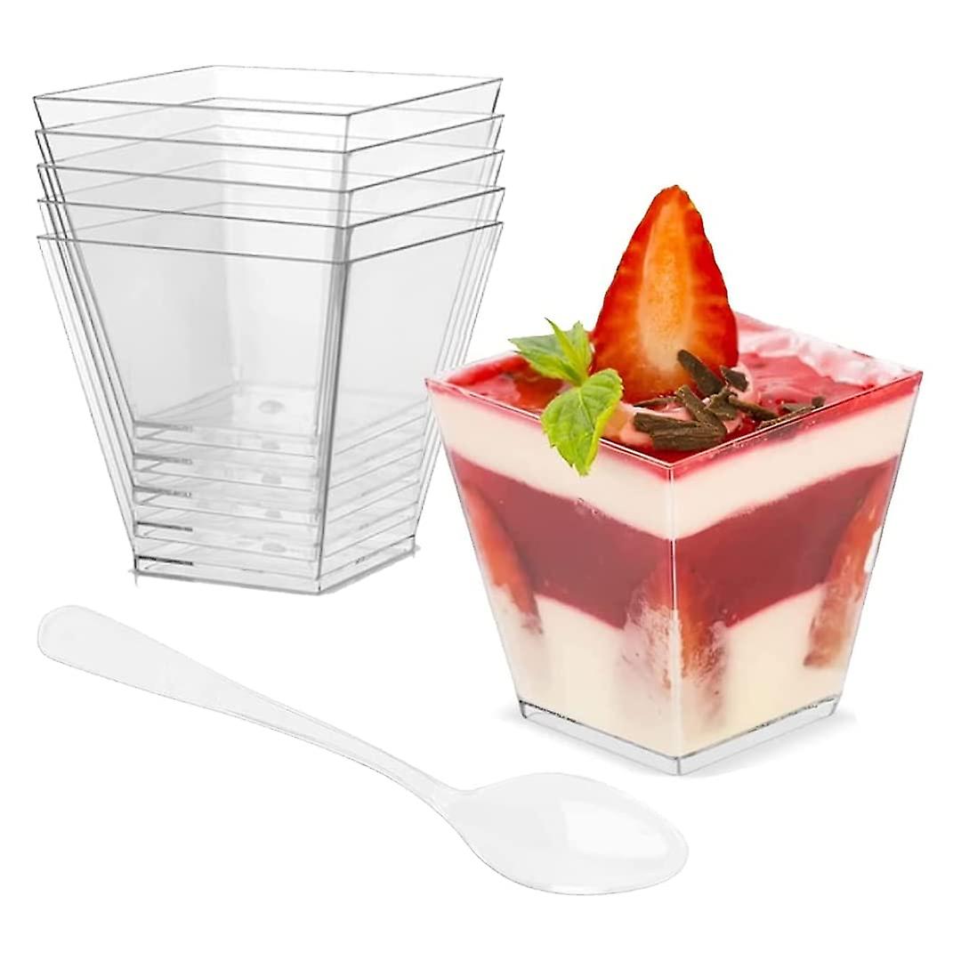 Square Dessert Cup with Spoon 6's set كوب حلوى مربع صغير مع طقم ملاعق 6