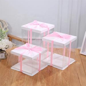 14" Square Cake Box Transparent (paper+pvc) 3 parts ( علبة كيك مربعة )