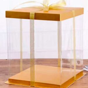 10" Square Cake Box 3parts -Transparent - (paper+pvc) (علبة كيك مربعة)