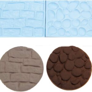 Cobblestone & Stone Wall -Fondant Impression / embosser 2 pcs set  حصاة كبيرة وجدار حجري - مجموعة فندان / مزخرف مكونة من قطعتين