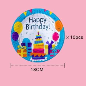 10pcs 7" Disposable Birthday Party plate Assorted Designs 10 قطع من أطباق حفلات أعياد الميلاد للاستعمال مرة واحدة مقاس 7 بوصات، تصميمات متنوعة