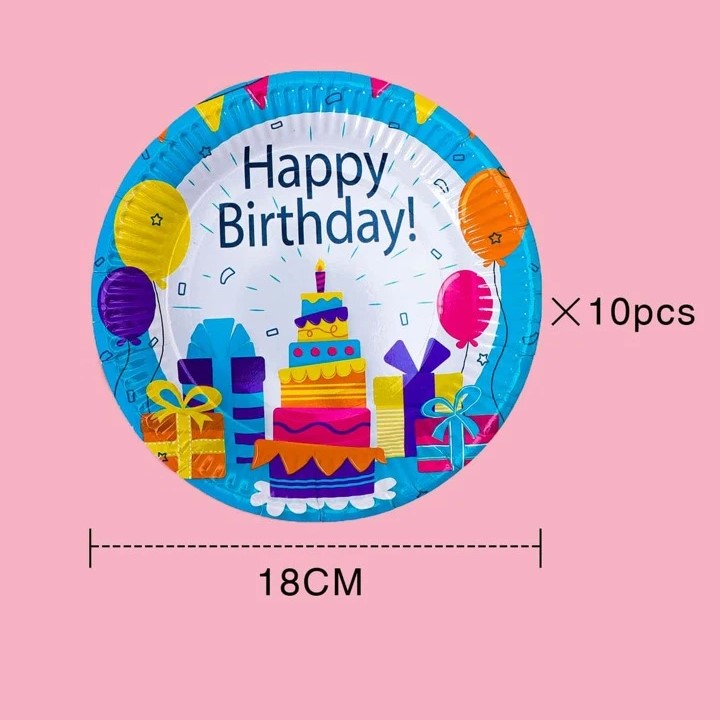 10pcs 7" Disposable Birthday Party plate Assorted Designs 10 قطع من أطباق حفلات أعياد الميلاد للاستعمال مرة واحدة مقاس 7 بوصات، تصميمات متنوعة