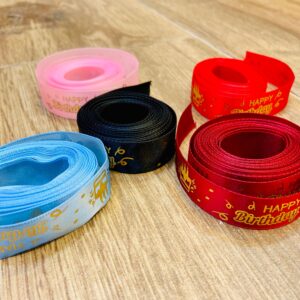 5 Yards Birthday Printed Satin Ribbon Assorted Colours  شريط مطبوع لعيد الميلاد
